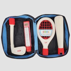 Nerf Nintendo Wii Sports Accessory Kit Tennis Racket Golf Club Baseball Bat Case